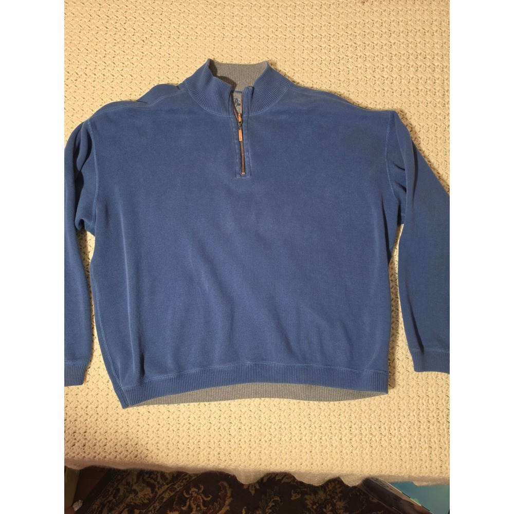 Tommy Bahama Reversible Quarter-Zip Pullover Men XXL Blue Grey Ribbed
